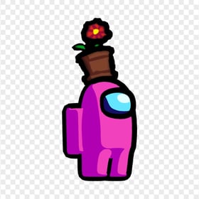 HD Pink Among Us Crewmate Character With Flower Pot Hat PNG