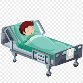 3D Cartoon Illustration Sick Boy Hospital Bed