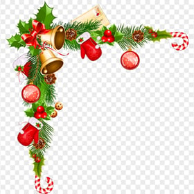 Vector Holly Branches Bells Christmas Border Corner PNG