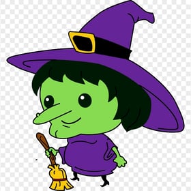 HD Halloween Clipart Funny Green Witch Face Hold Broom PNG