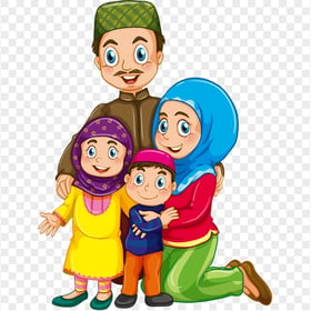 Happy Cartoon Muslim Family Illustration Eid Said