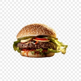 Juicy American Hamburger with Lettuce HD Transparent PNG