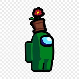 HD Green Among Us Crewmate Character With Flower Pot Hat PNG