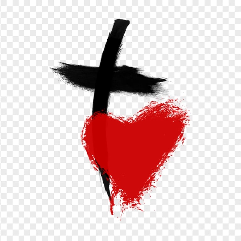 Black Christ Cross Christianity Symbol & Red Heart