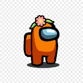 HD Orange Among Us Character With Flower Hat PNG