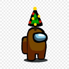 HD Among Us Brown Crewmate Character With Christmas Tree Hat PNG