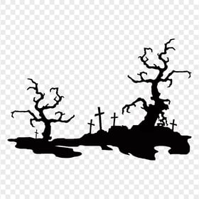 HD Halloween Black Cemetery & Scary Trees Silhouette PNG