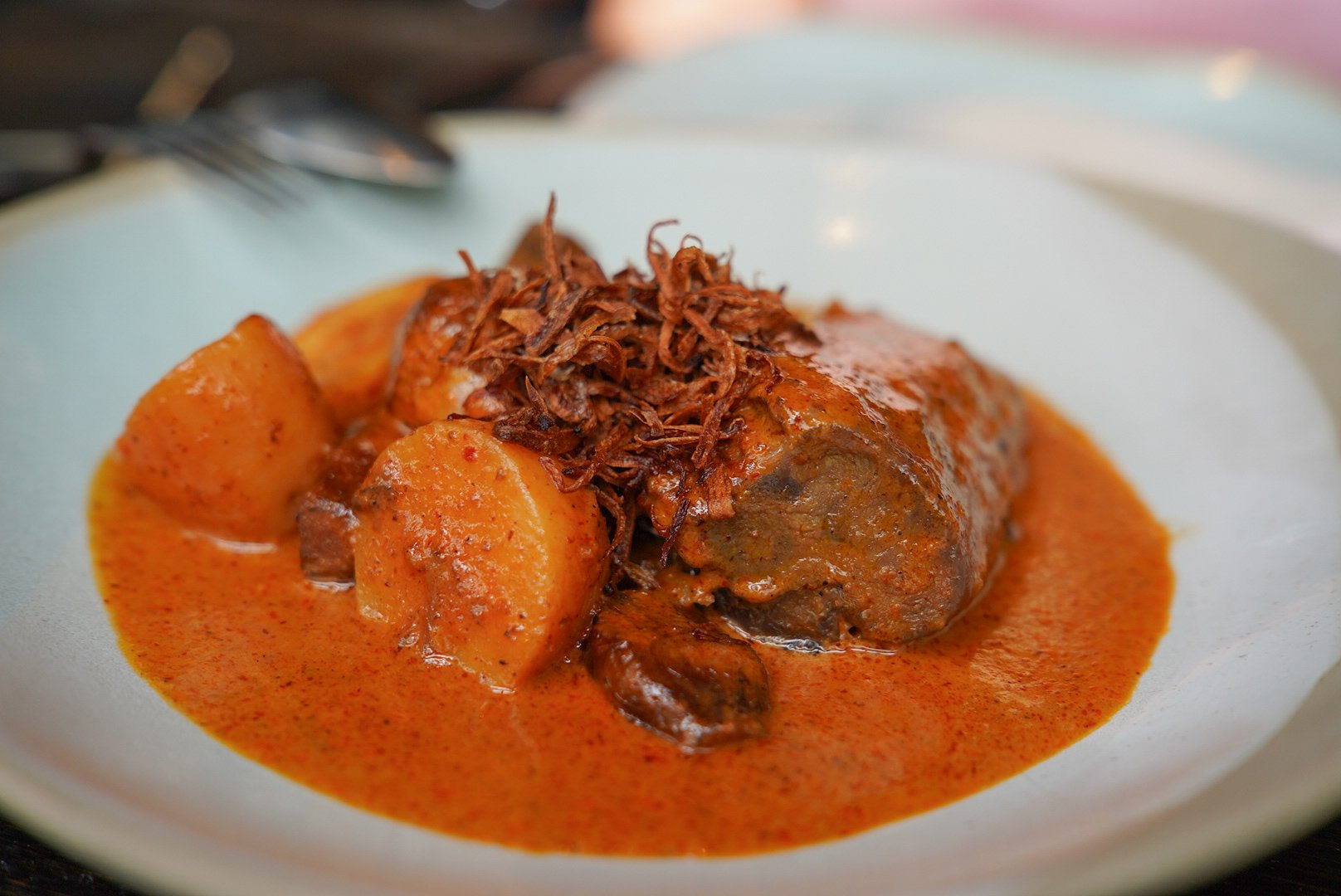 The rich and creamy Kiwami 9+ wagyu beef Massaman with potatoes - a must try at Lilymu in Parramatta