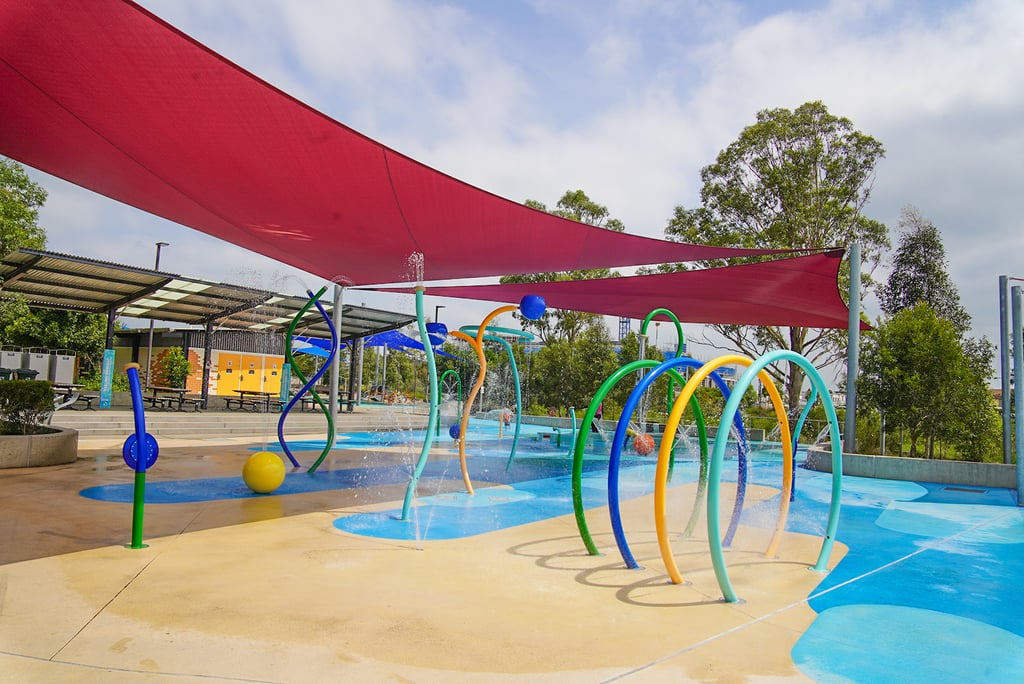 The Dawson-Damer Park in Oran Park has over 30 play features including water slides, water spinners and more!  