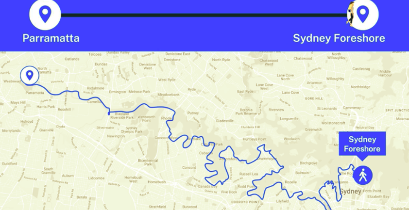 The new path is 91km will be along the Sydney Harbour through to Parramatta River 