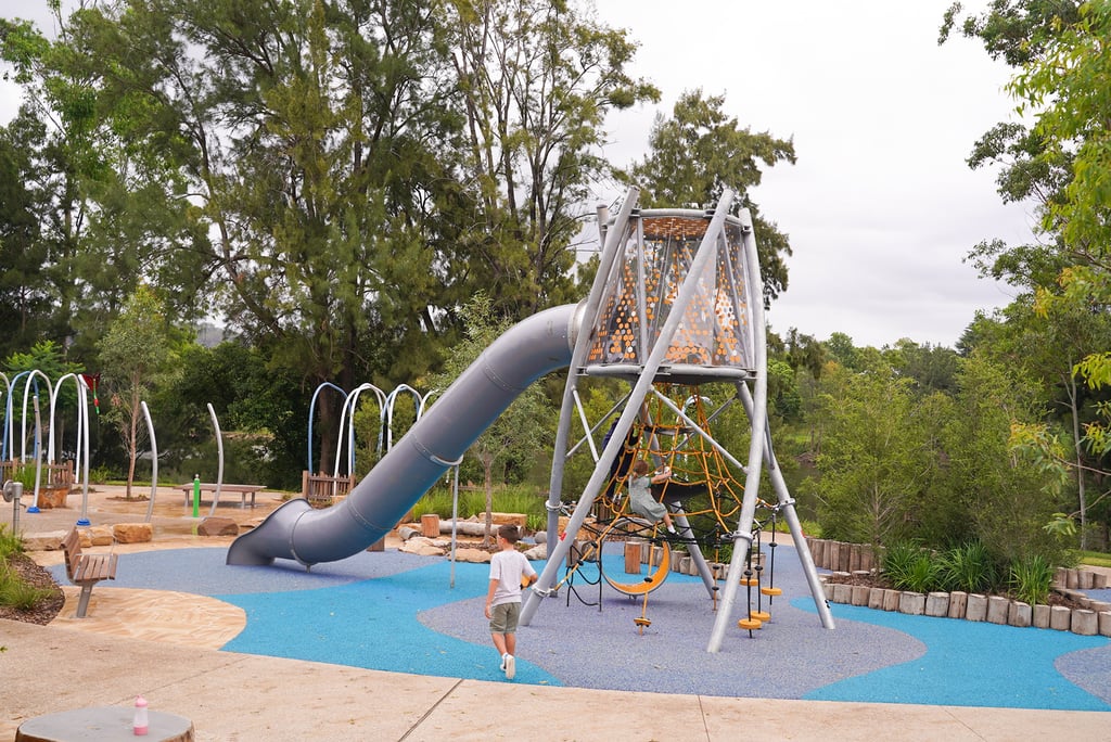 Kids discover the play equipment at Tench Reserve in Jamisonton 