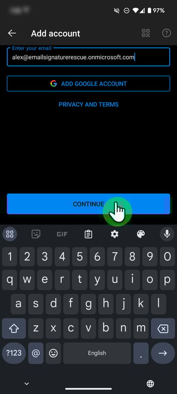 outlook android mobile html email signature install instructions step 1 part 3