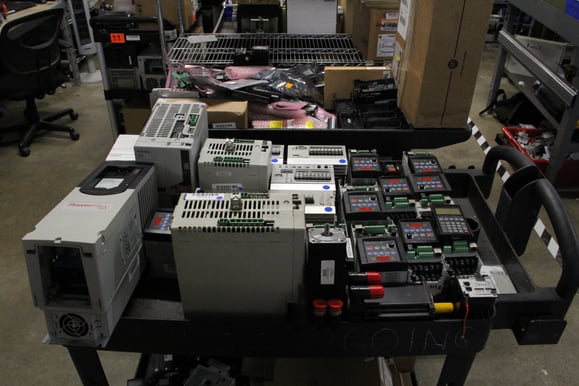 A cart full of automation parts