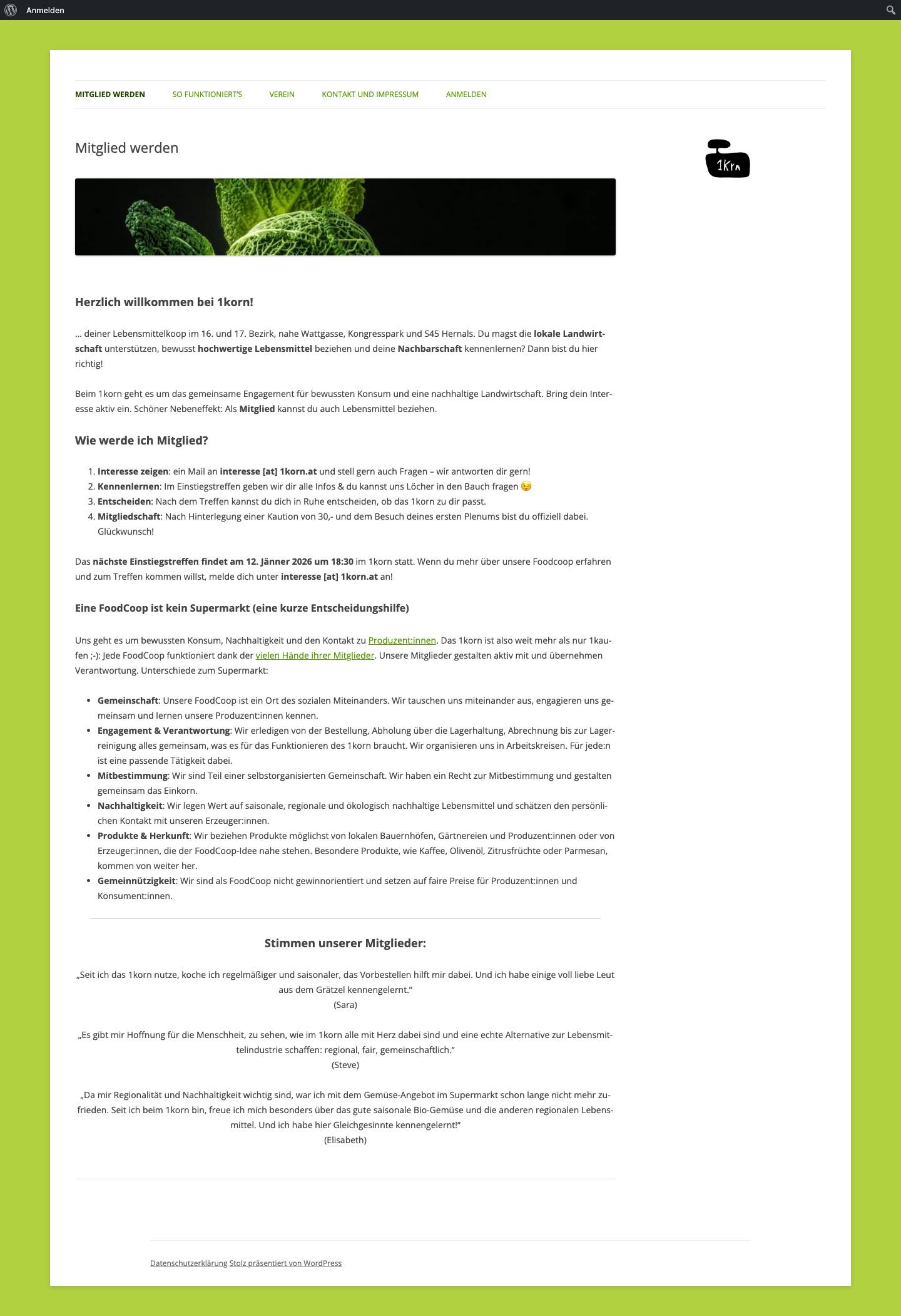 1korn | Verein zur Förderung von ökologischem Landbau und regionalen Netzwerken - Full Screenshot