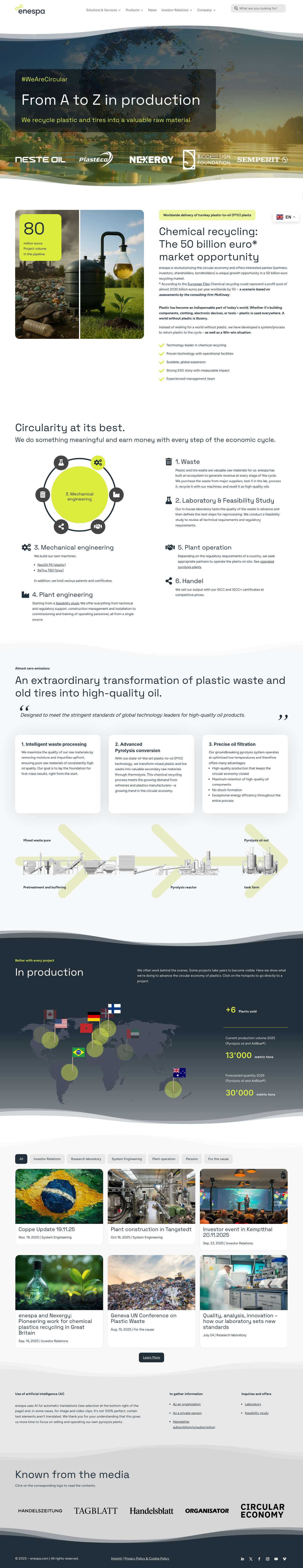 enespa ag: Wir recyceln Plastik und Reifen zu hochwertige Rohstoffe - Full Screenshot