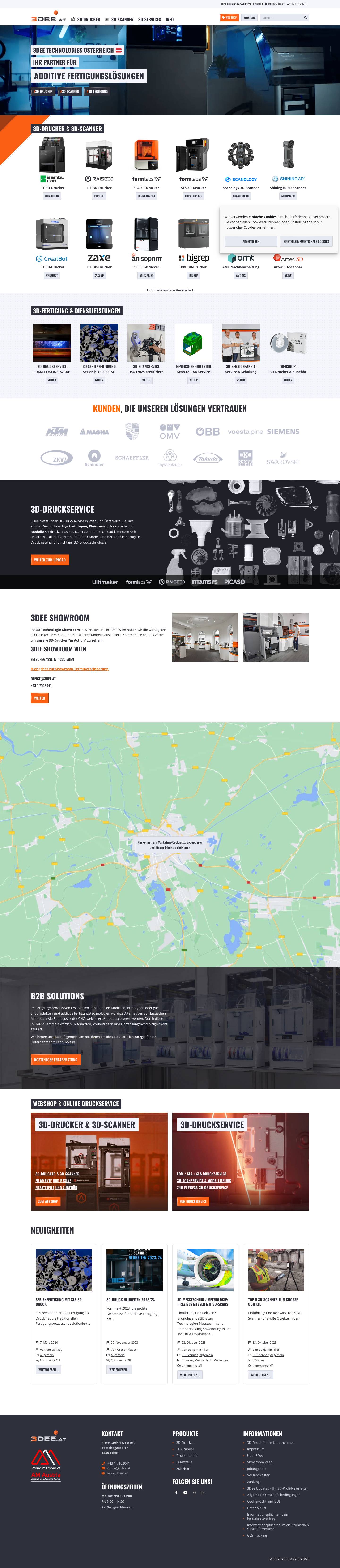 3Dee Technologies Österreich: 3D-Drucker Shop, 3D-Druckservice - Full Screenshot