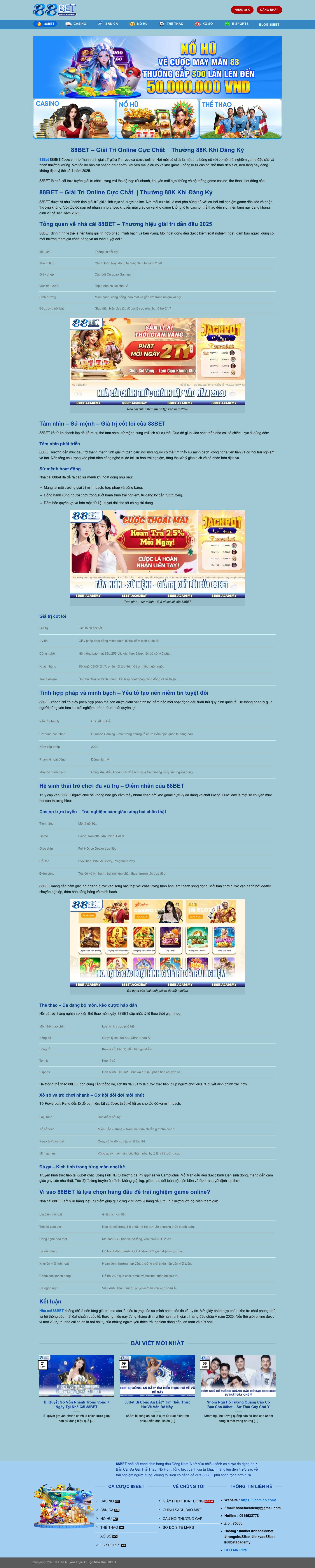 88BET - Giải Trí Online Cực Chất | Thưởng 88K Khi Đăng Ký - Full Screenshot