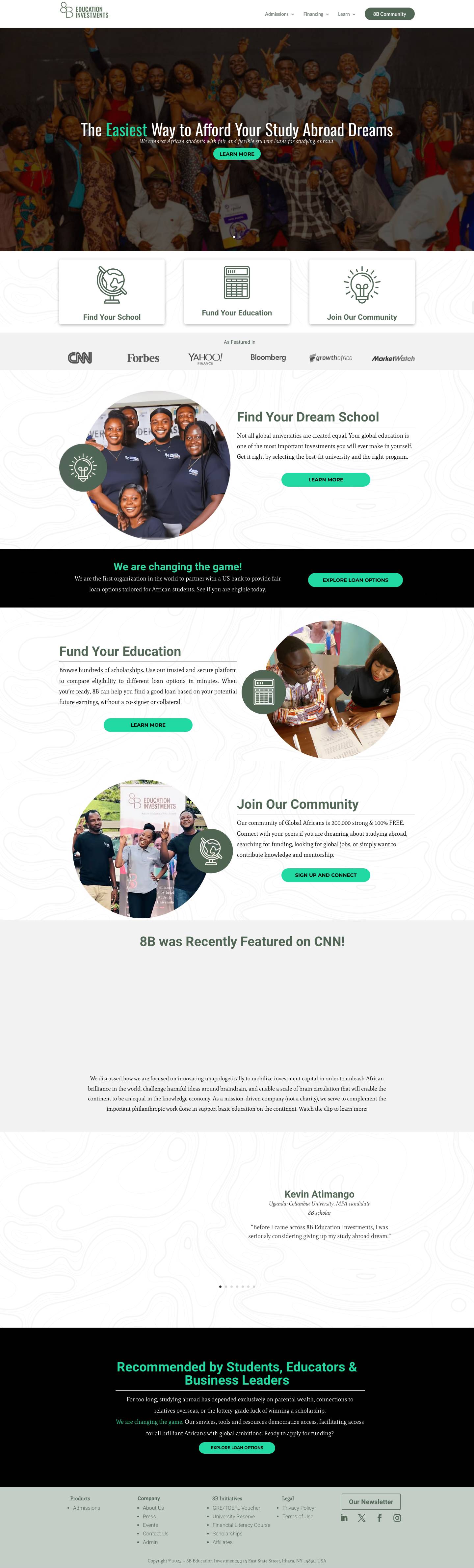 8B - Student Loans for African Students - The Easiest Way for Ambitious African Students to be Accepted, Finance and Succeed at Global Universities - Full Screenshot