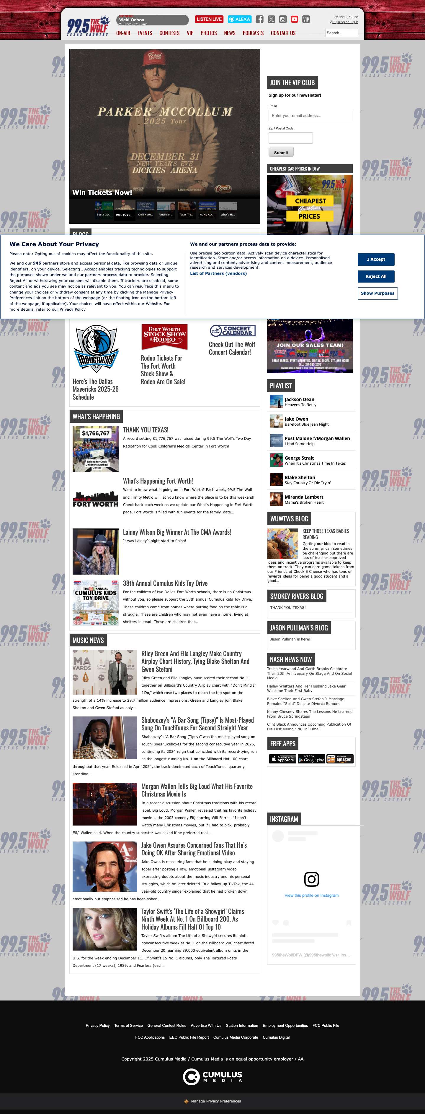 99.5 The Wolf | KPLX-FM - Full Screenshot