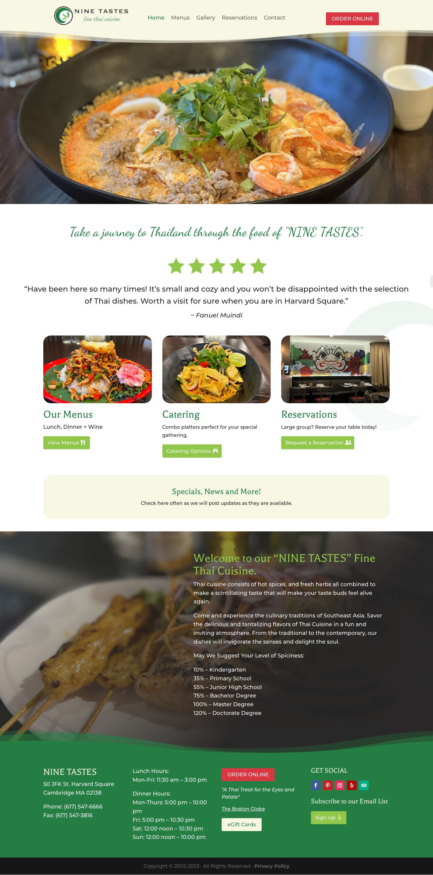 Nine Tastes - Fine Thai Cuisine - Harvard Square - Boston, MA - Full Screenshot
