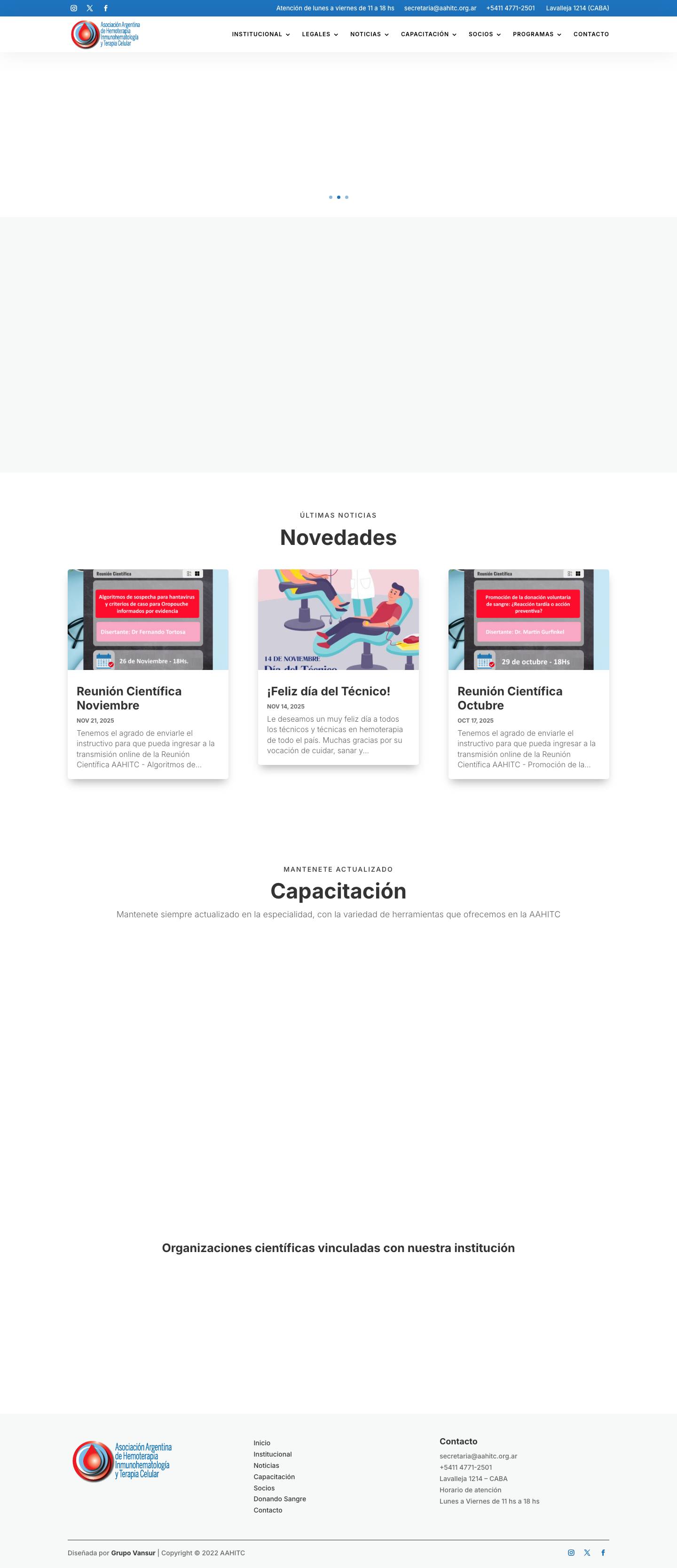 AAHITC | Asociación Argentina de Hemoterapia, Inmunohematología y Terapia Celular - Full Screenshot