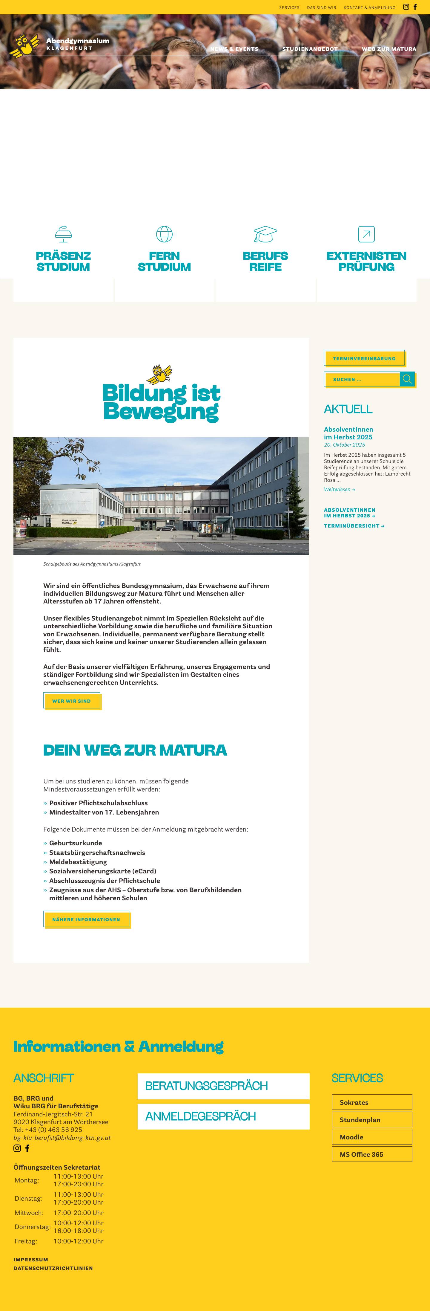 Abendgymnasium Klagenfurt – Bildung ist Bewegung - Full Screenshot