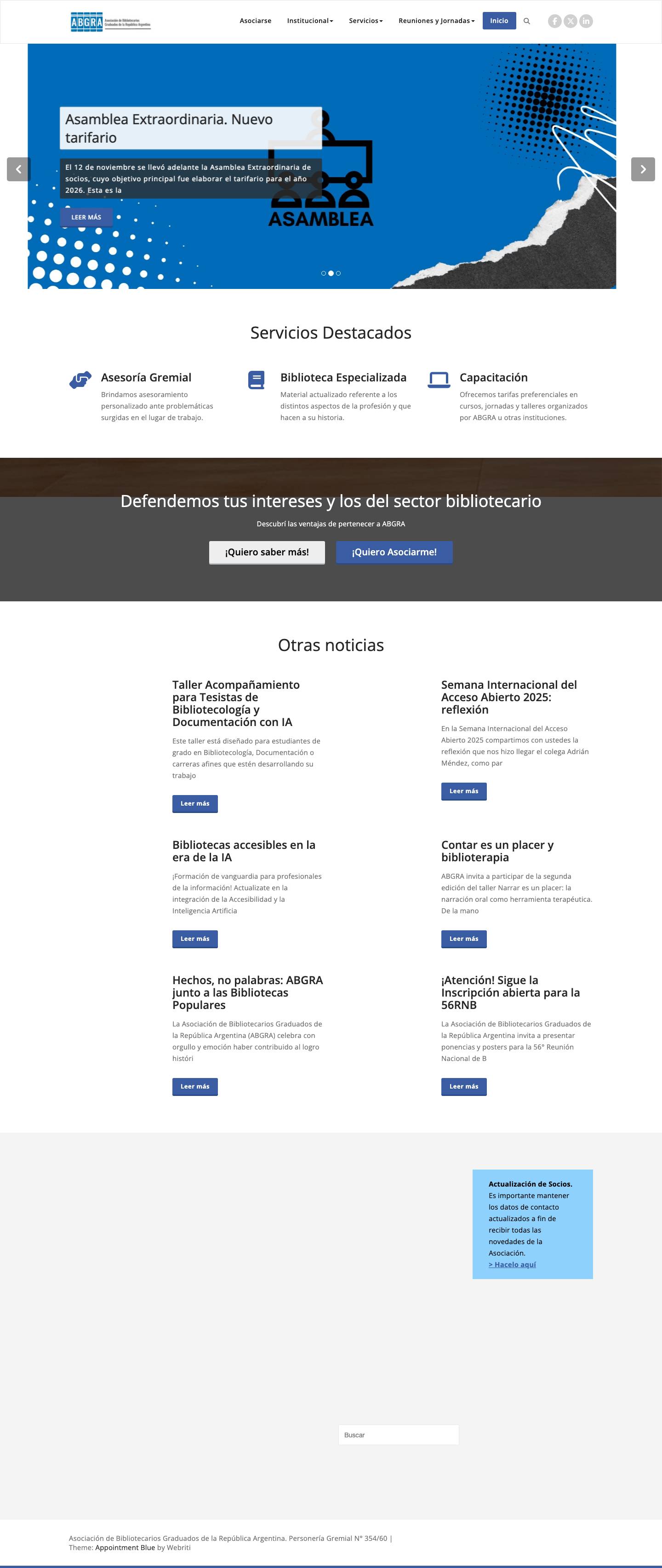 ABGRA – Asociación de Bibliotecarios Graduados de la República Argentina. Personería Gremial N° 354/60 - Full Screenshot