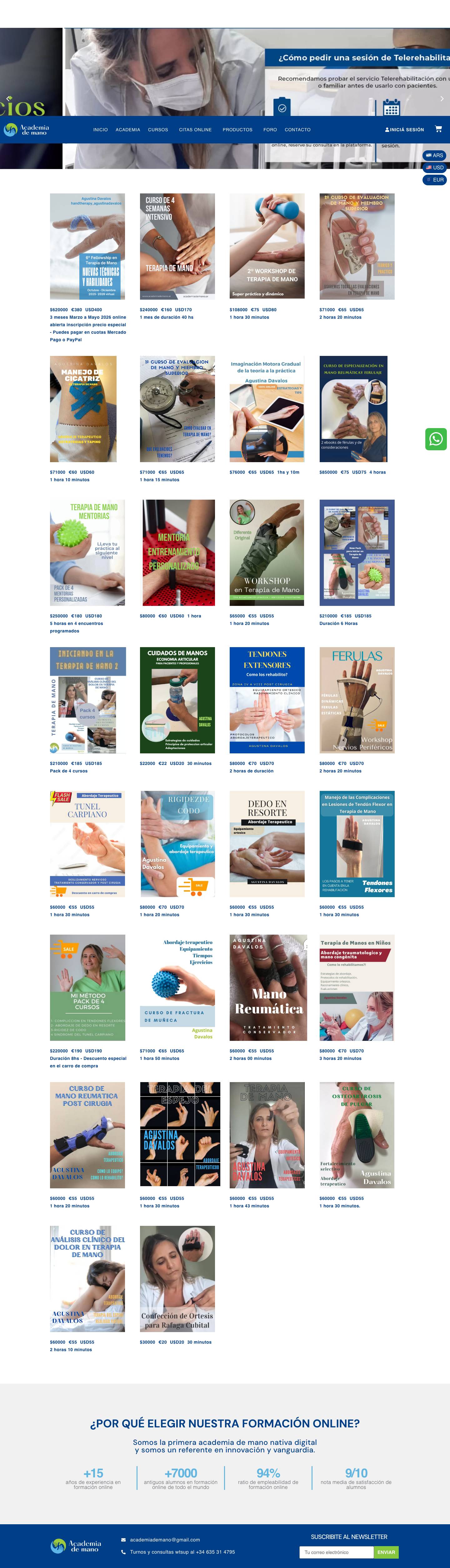 Academia de Mano – Cursos de Rehabilitación de mano y miembro superior - Full Screenshot