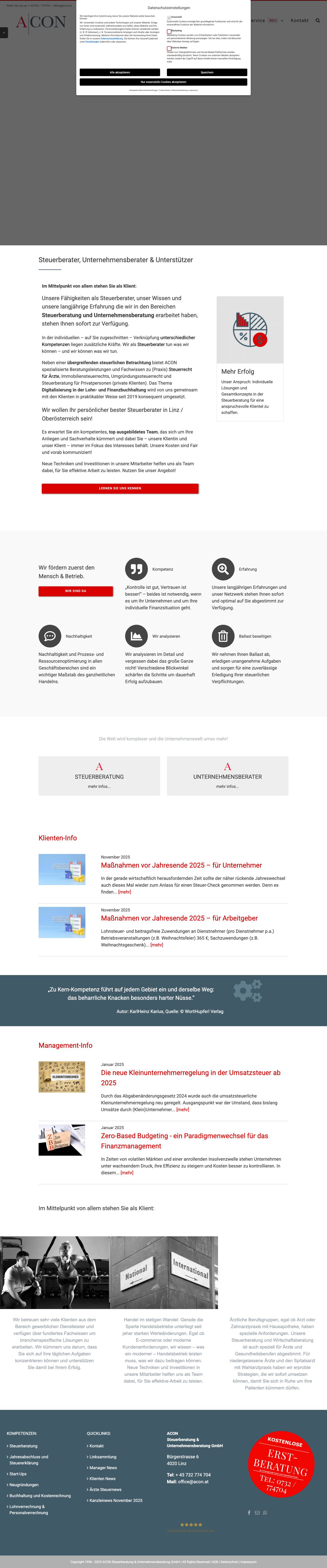 Steuerberater Linz ▷ ACON: Steuerberatung & Unternehmensberatung - Full Screenshot