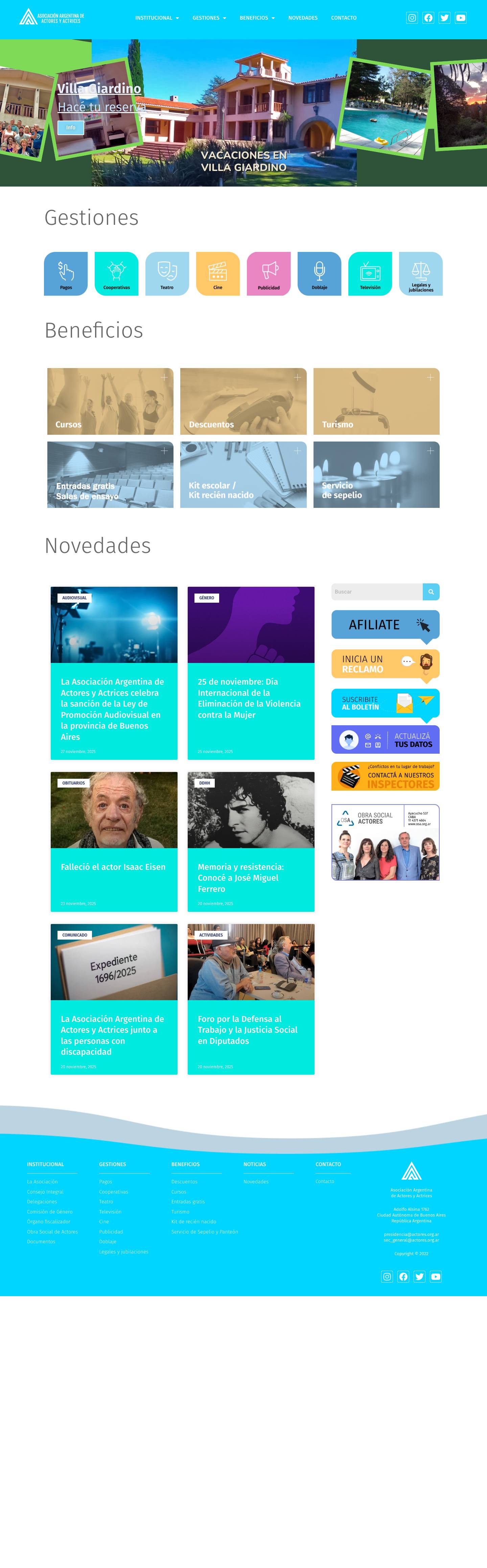 Asociación Argentina de Actores y Actrices – Defendemos los derechos laborales de actrices y actores desde 1919 - Full Screenshot