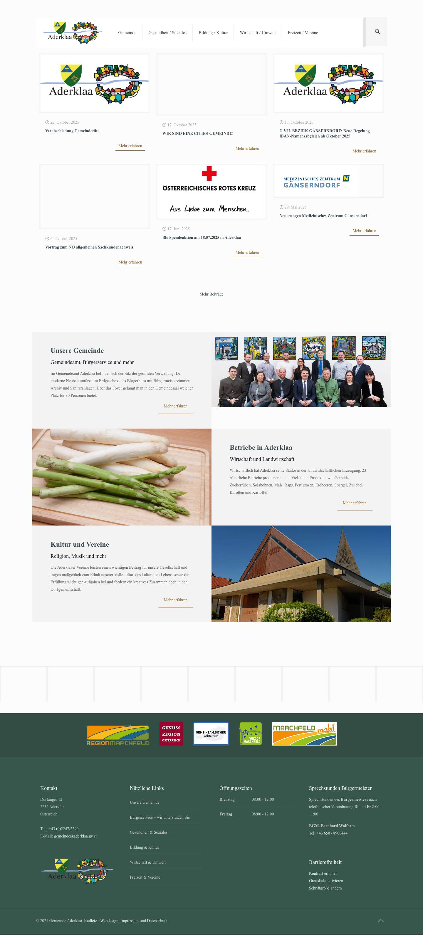 Gemeinde Aderklaa | Offizielle Internetpräsenz der Gemeinde - Full Screenshot