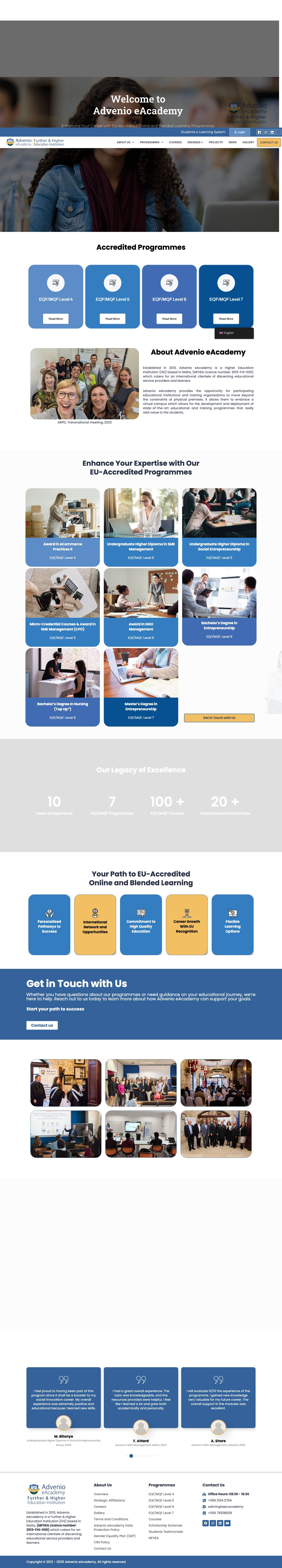 Advenio eAcademy | Further & Higher Education online in Malta - Full Screenshot
