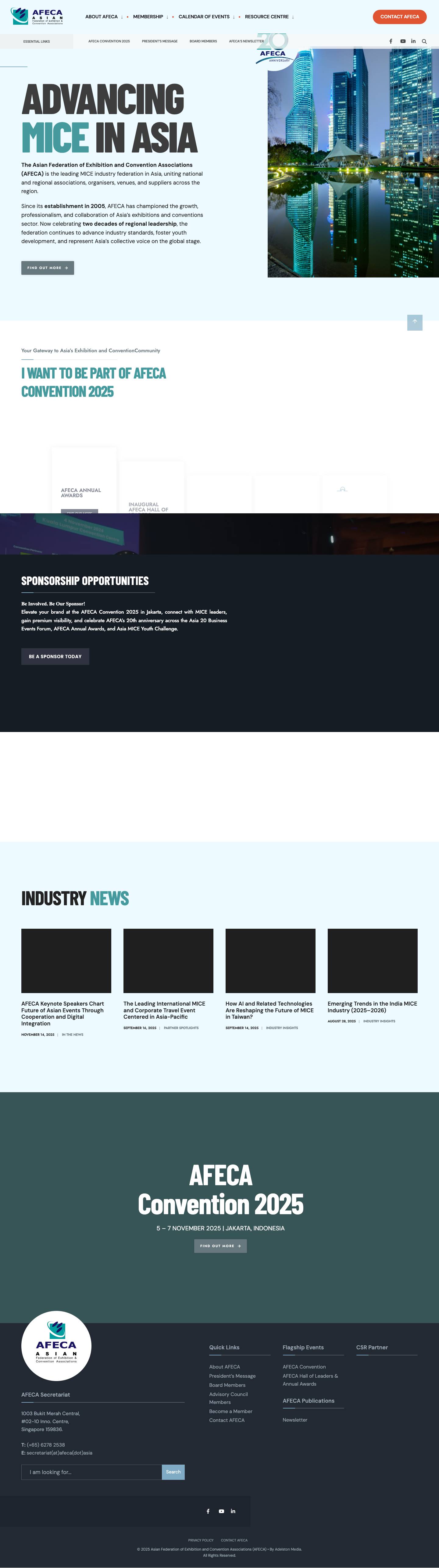 AFECA | Asian Federation of Exhibition and Convention Associations - Full Screenshot