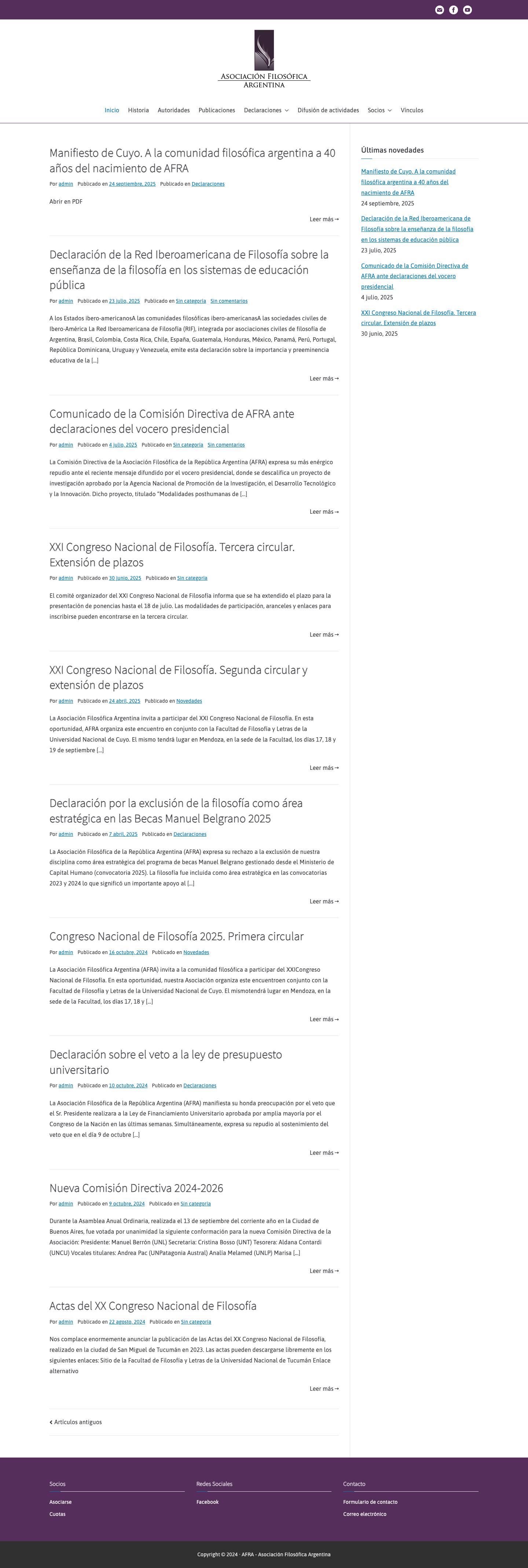 AFRA – Asociación Filosófica Argentina – Sitio de la Asociación Filosófica Argentina - Full Screenshot