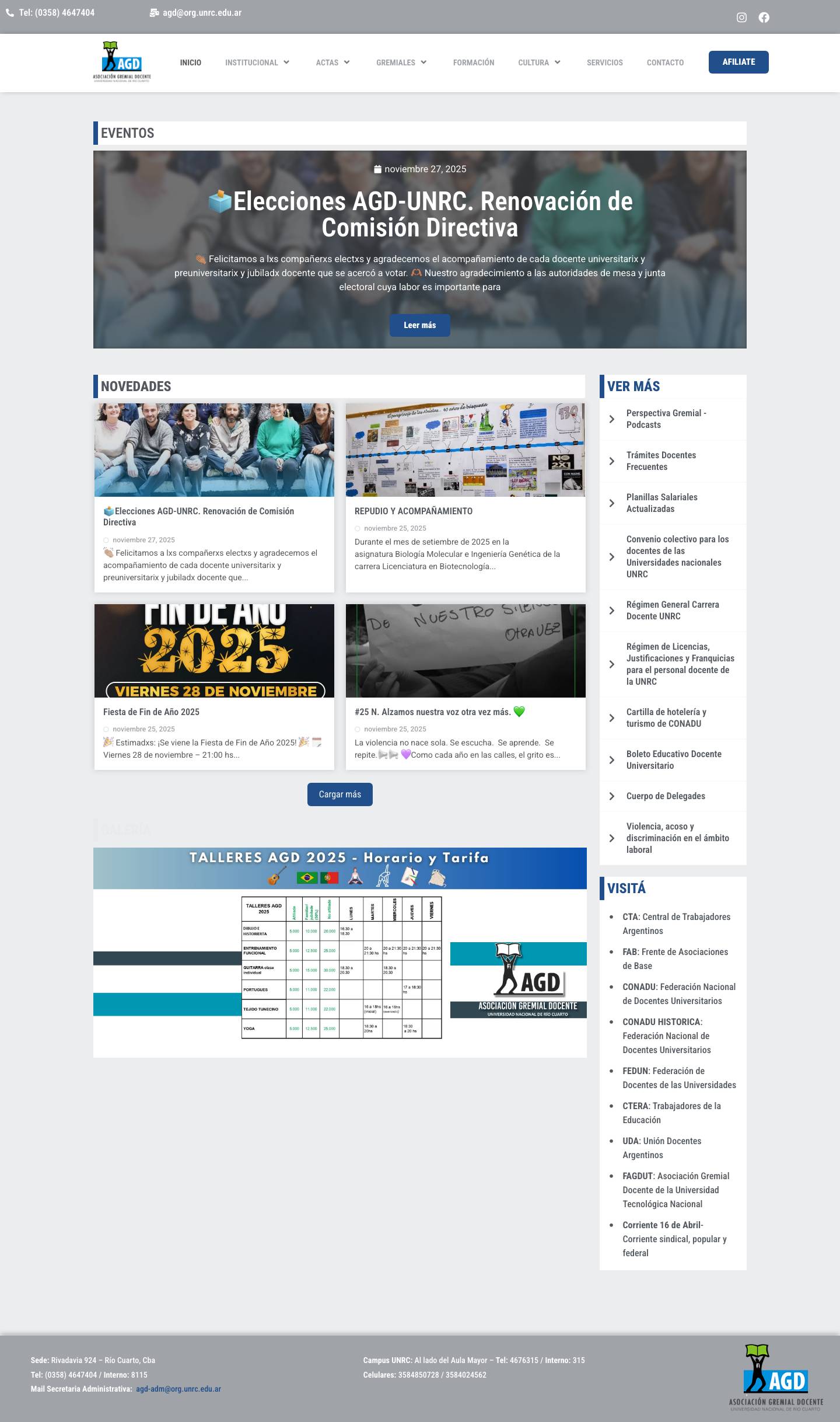 Asociación Gremial Docente – AGD – UNRC - Full Screenshot