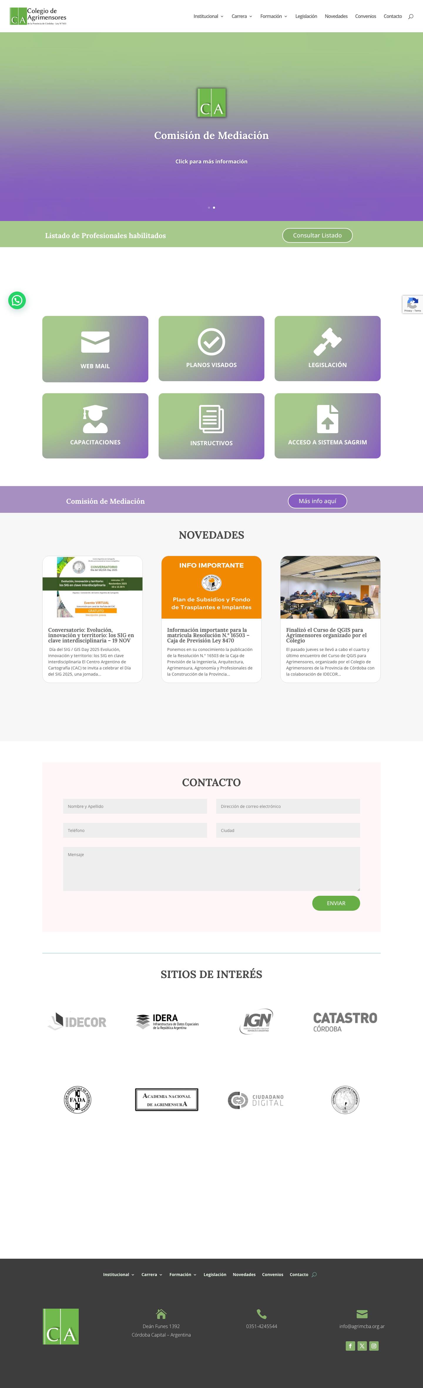 Colegio de Agrimensores | Provincia de Córdoba - Ley Nº 7455 - Full Screenshot