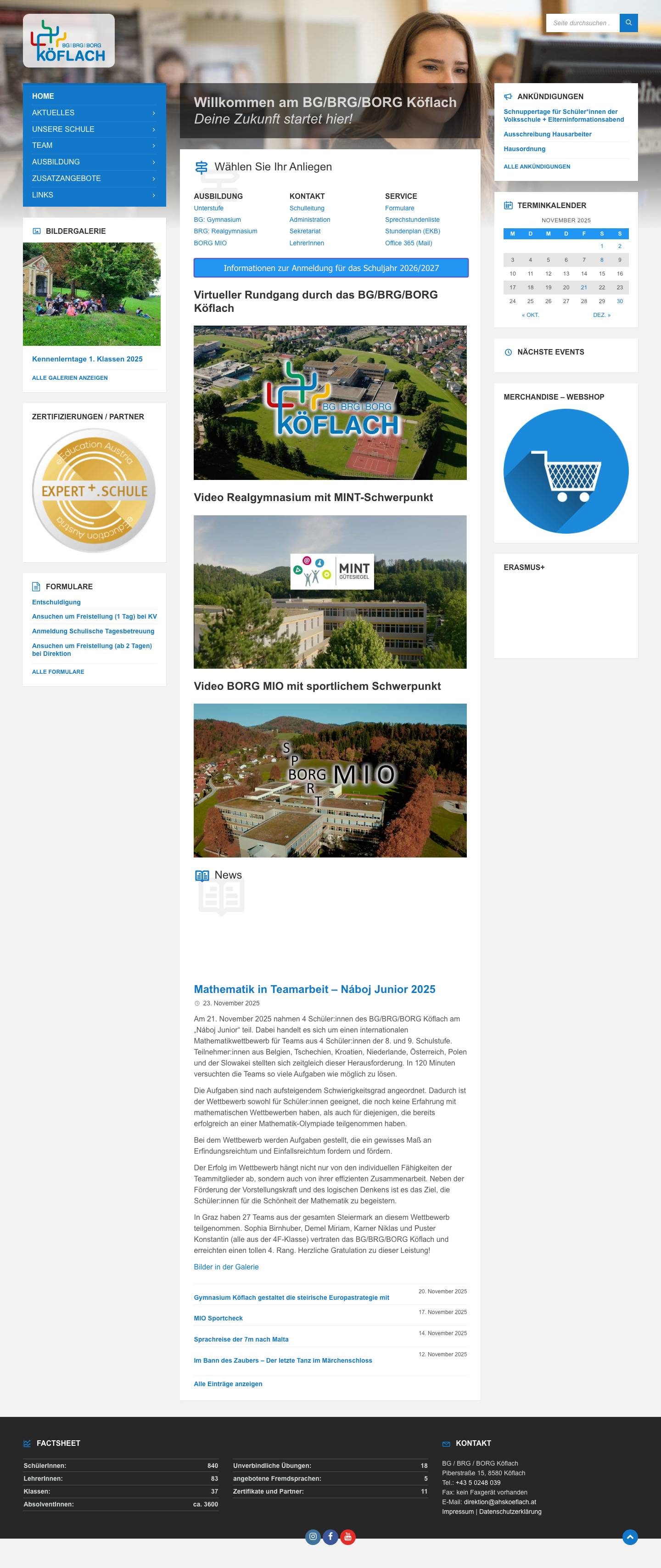 Willkommen am BG/BRG/BORG Köflach Deine Zukunft startet hier! - BG / BRG / BORG Köflach - Full Screenshot