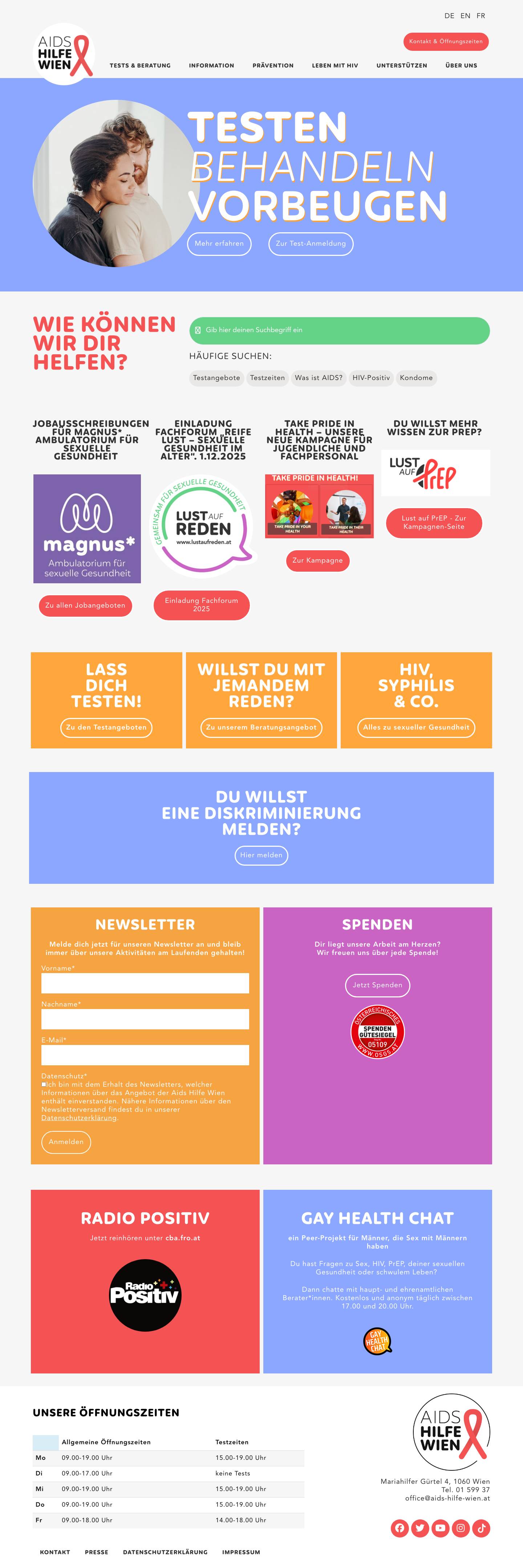 Aids Hilfe Wien – Testen. Behandeln. Vorbeugen. - Full Screenshot
