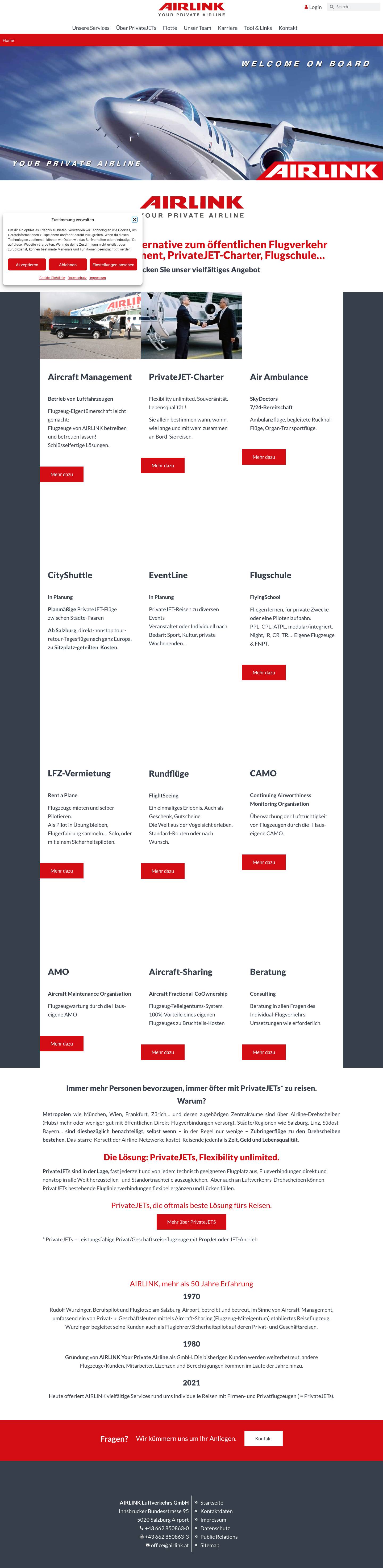 Airlink Salzburg – PrivateJET-Charter, Flugschule & mehr - Full Screenshot