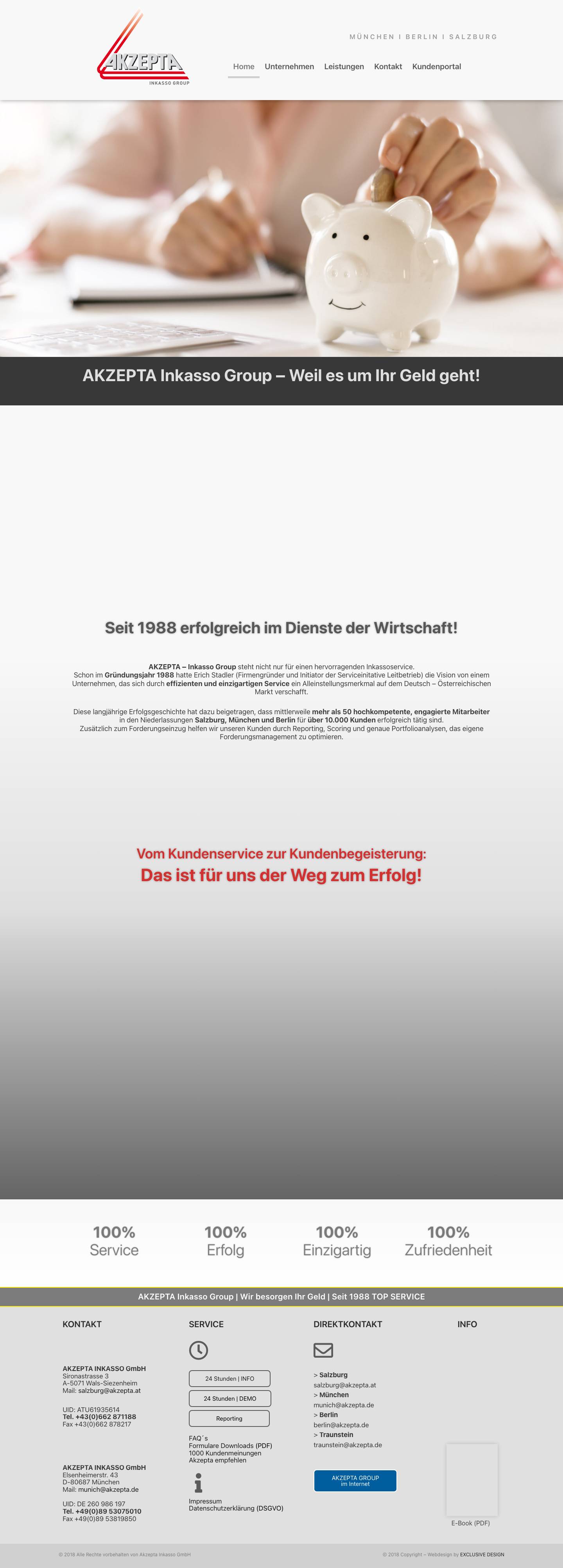 Akzepta Inkasso Group, Inkassobüro Österreich, Inkassobüro Deutschland - Full Screenshot