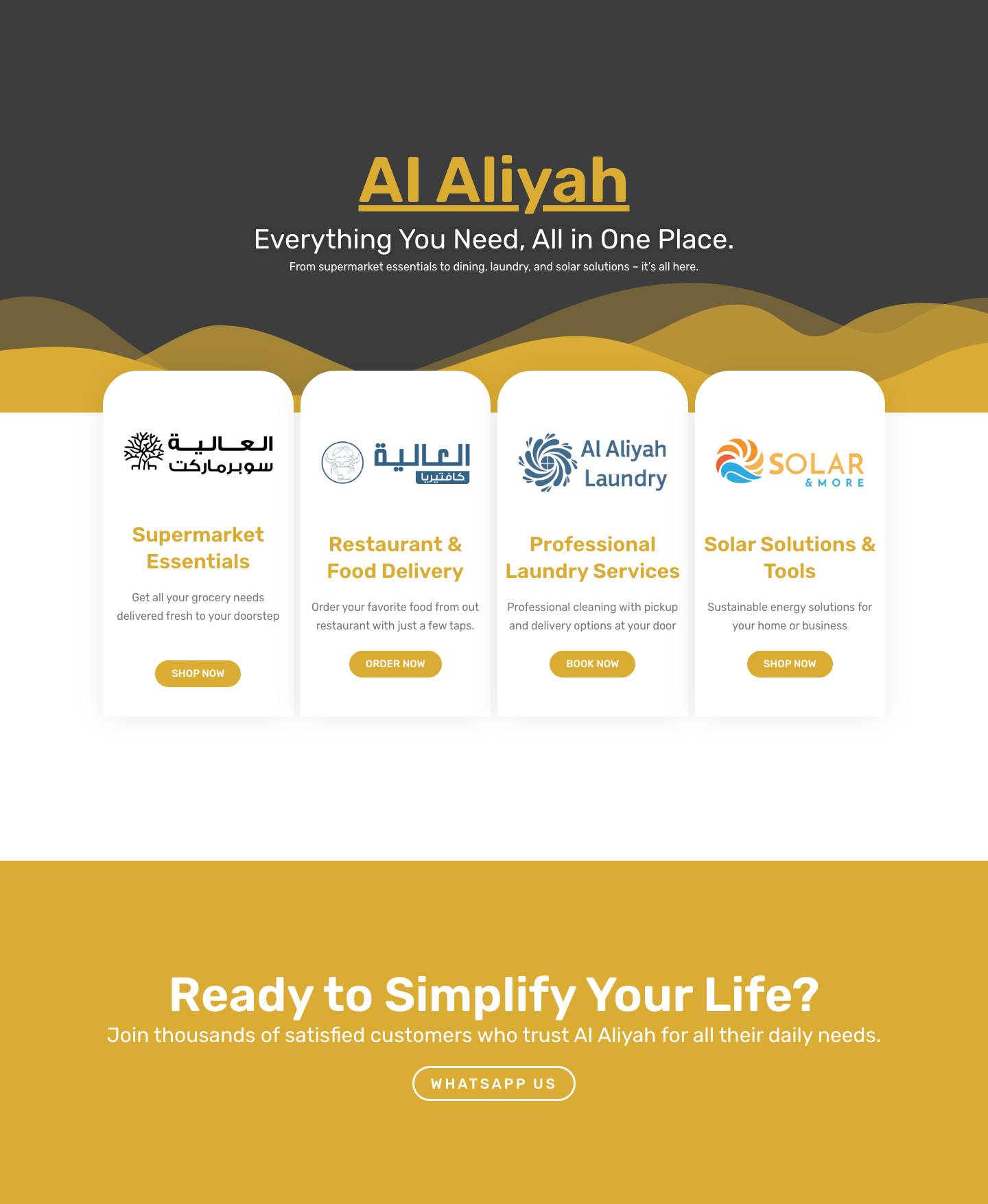 Al Aliyah – Everything you need is here – Super Market, Restaurant, Laundry and Solar accessories shop in Al Aliyah Island Abu Dhabi - Full Screenshot