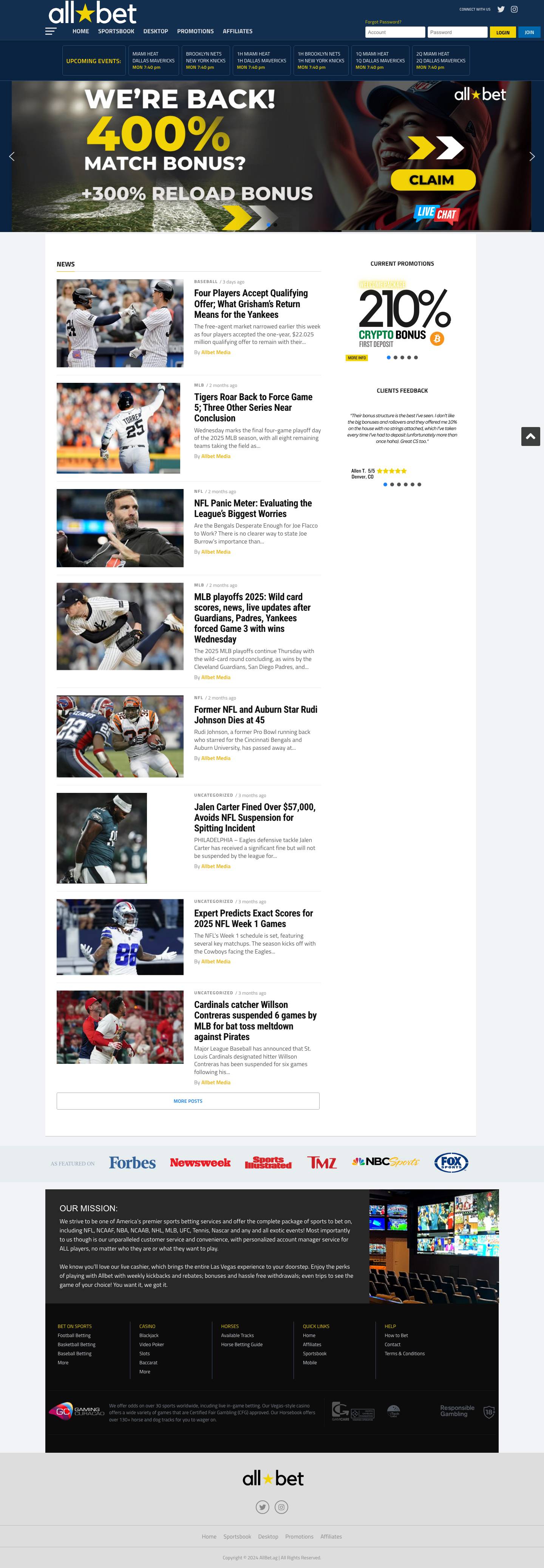 Home - AllBet.ag | Sports Betting - Casino - Horse Racing - Full Screenshot