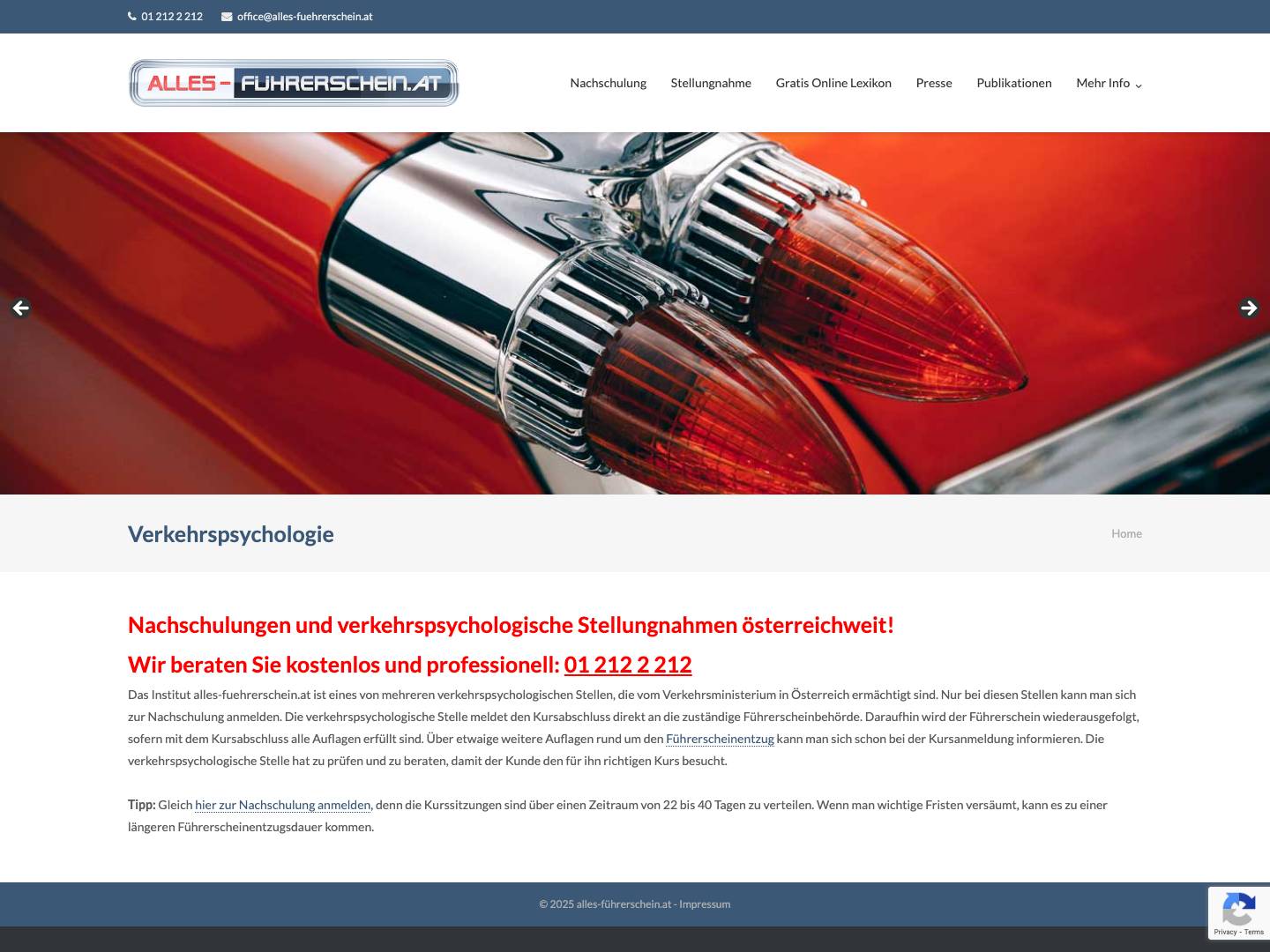 Nachschulungen und Stellungnahmen bei Führerscheinentzug - Full Screenshot