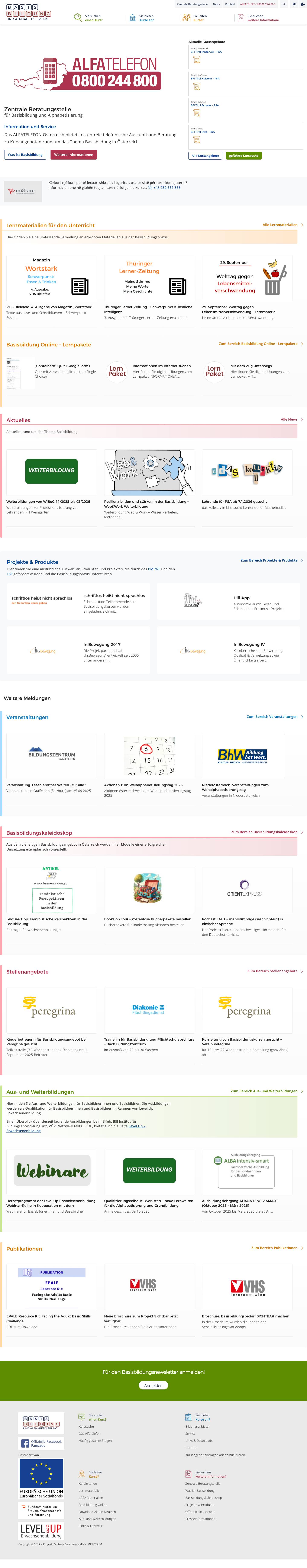 Basisbildung und Alphabetisierung in Österreich – Zentrale Beratungsstelle für Basisbildung und Alphabetisierung - Full Screenshot
