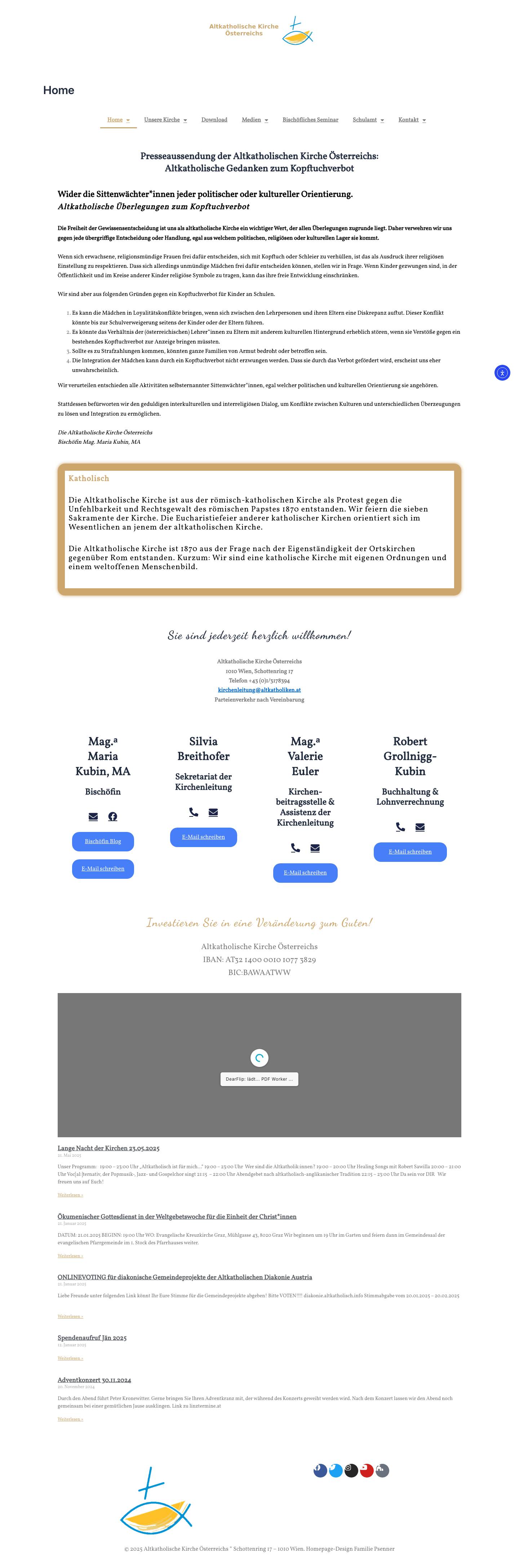 Altkatholische Kirche Österreichs – Modern, katholisch, demokratisch, bischöflich-synodal. Information zur wachsenden Kirche und aktuelle Beiträge aus Österreich. - Full Screenshot