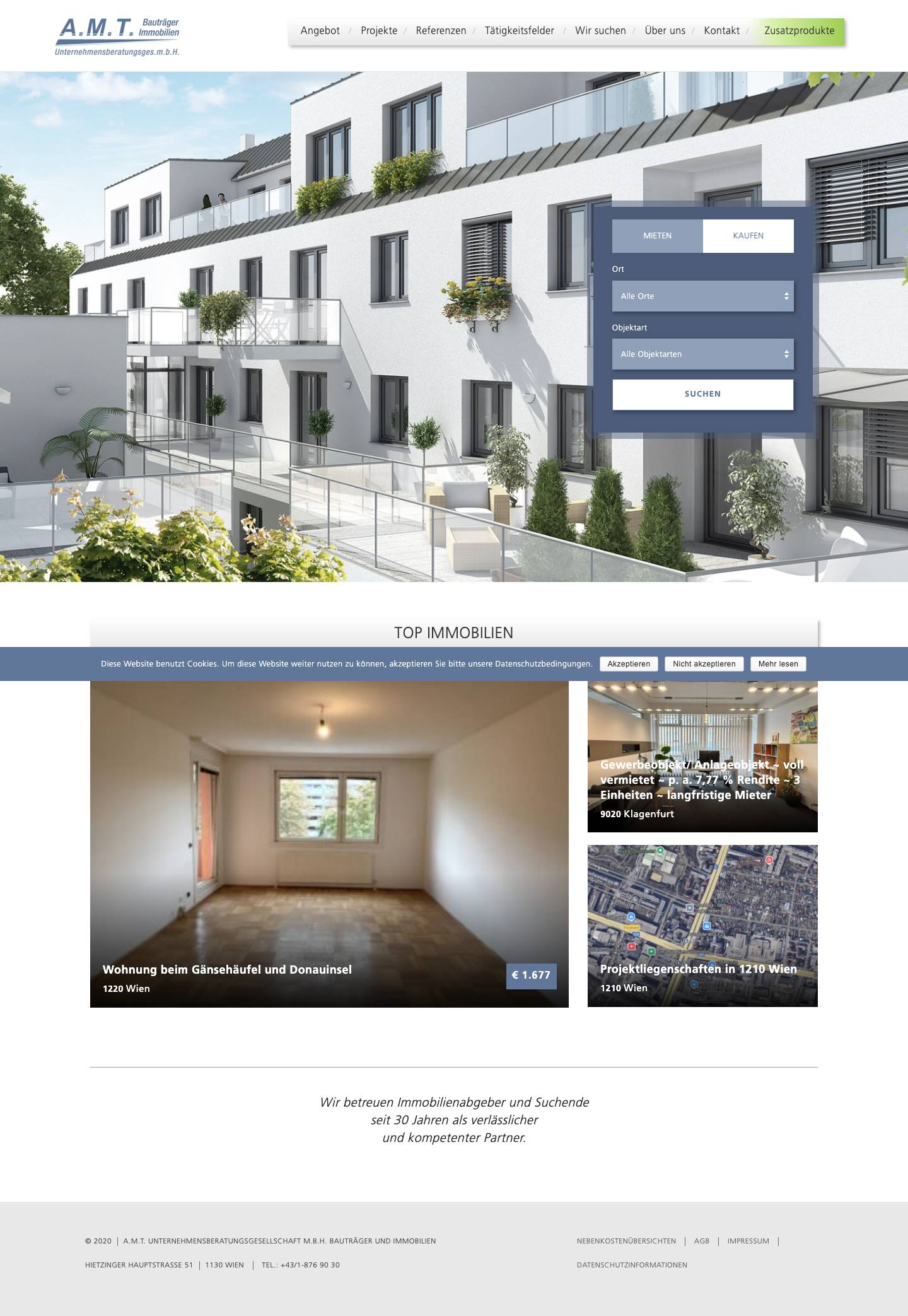 AMT Immobilien – UnternehmensberatungsgmbH Bauträger und Immobilien - Full Screenshot