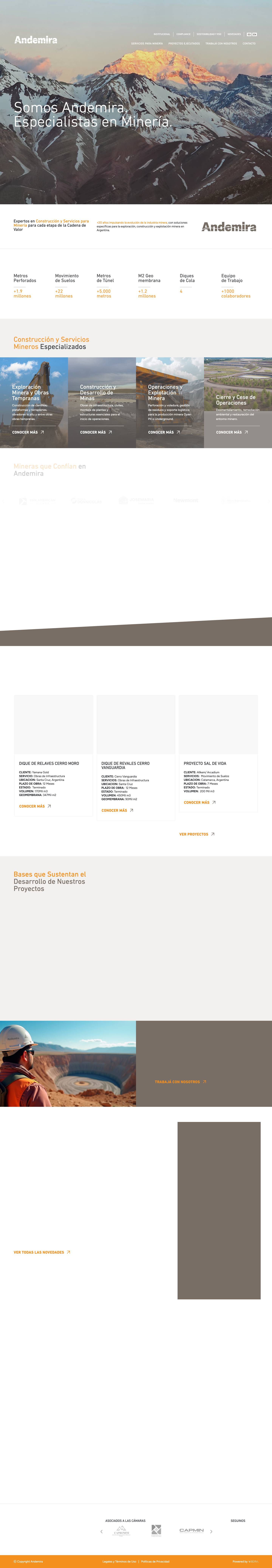Andemira | Expertos en Construcción y Servicios para Minería - Full Screenshot