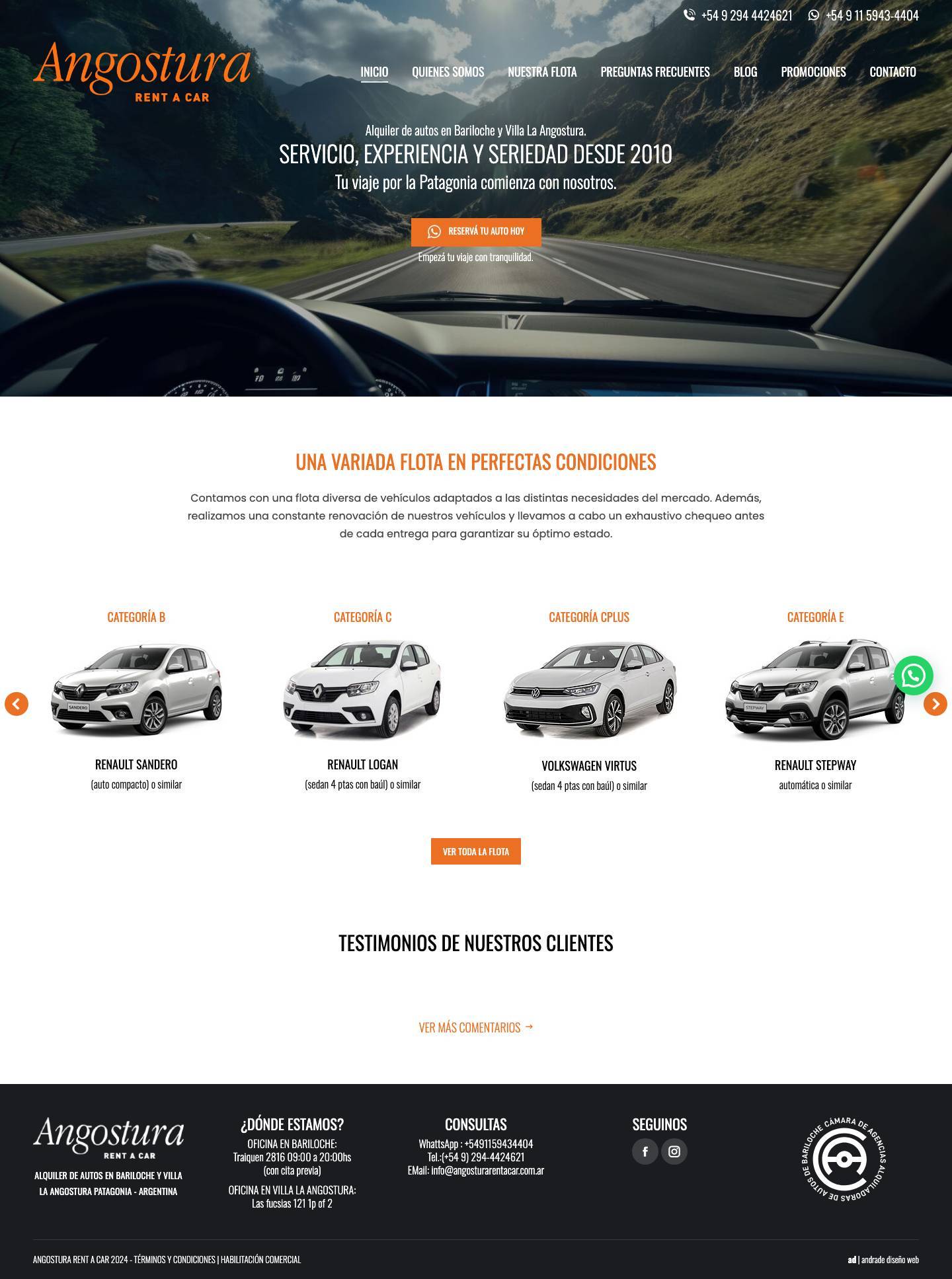 Angostura Rent a Car | Alquiler de autos en Bariloche y Villa La Angostura - Full Screenshot