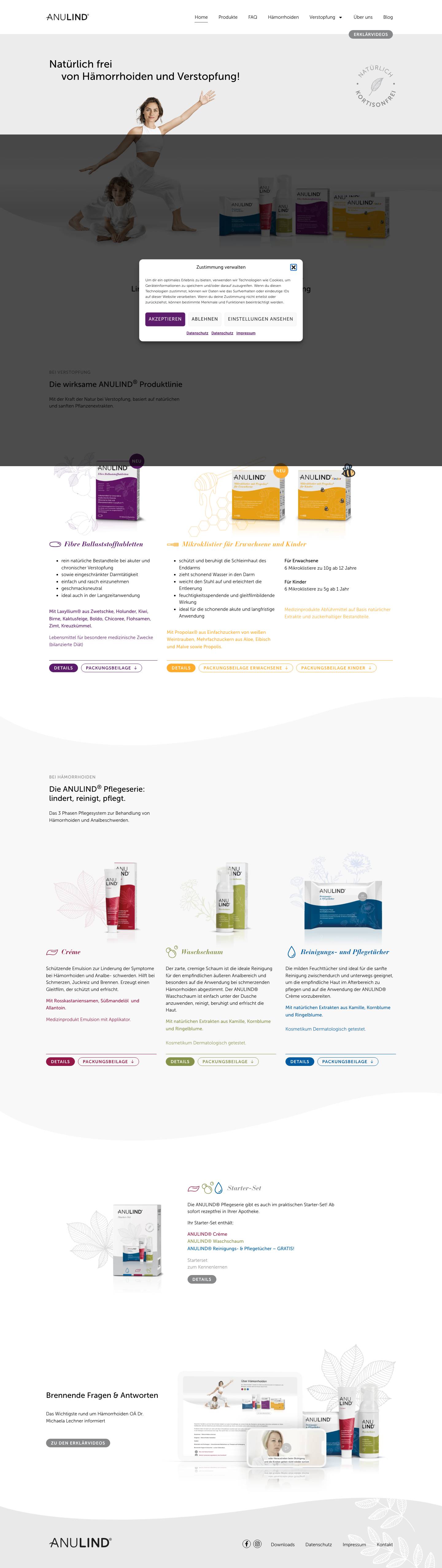 Anulind: Produkte bei Hämorrhoiden und Verstopfung - Full Screenshot