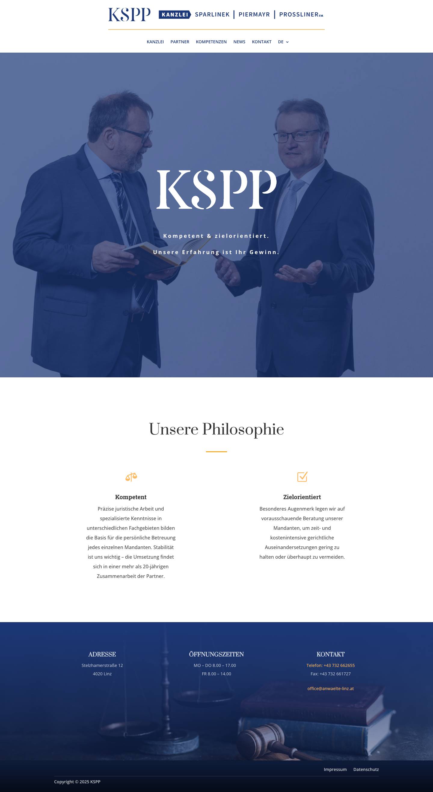 Startseite - KSPP Kanzlei Sparlinek Piermayr Prossliner- Anwalt Linz | Anwaltskanzlei Linz| Anwälte Linz | Rechtsanwalt Linz - Full Screenshot